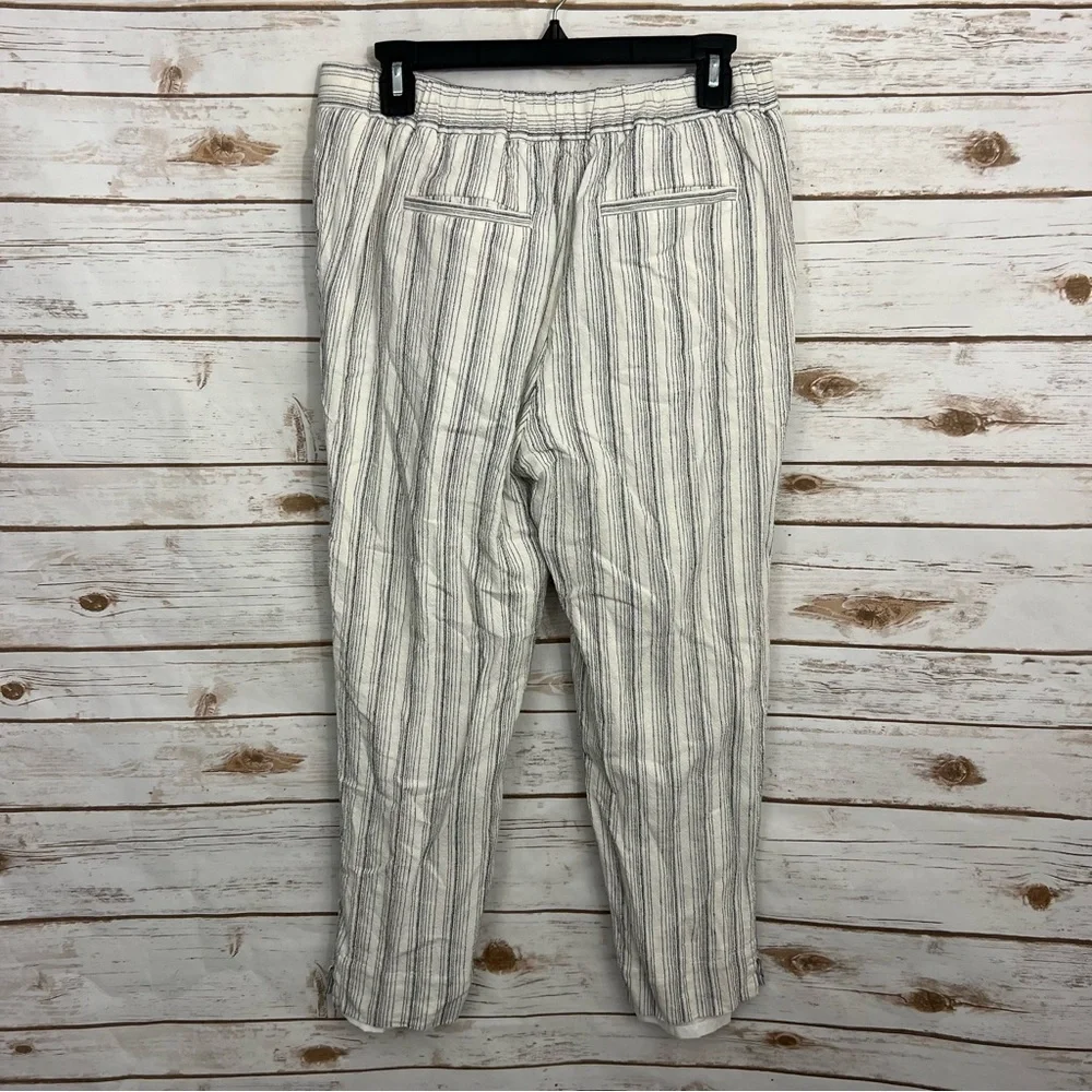 Banana Republic White Pull On Striped Linen Blend Straight Pants Hayden